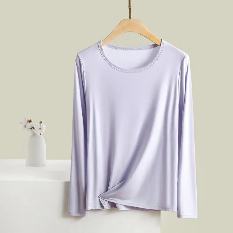 Women's Light Purple Long Sleeve T-Shirt Loose Fit — feature 12
