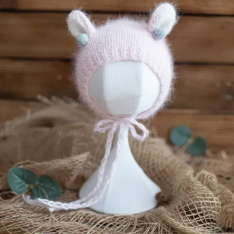 Newborn Baby Long Ears Hat Pink Blue Set - Image 9