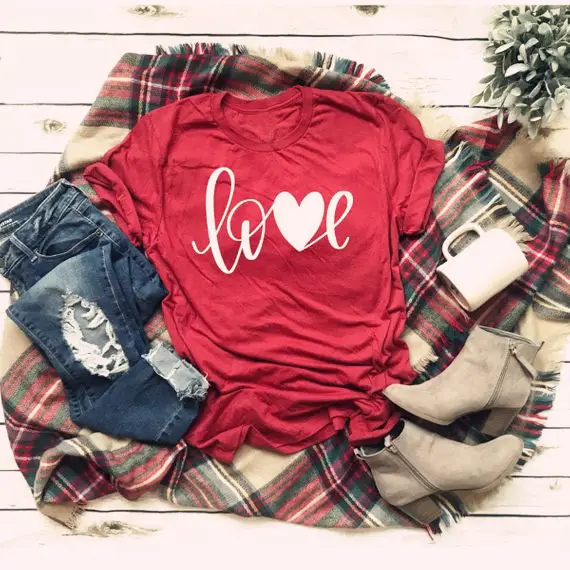 Love Heart Print T-Shirt White Short Sleeve - Image 2