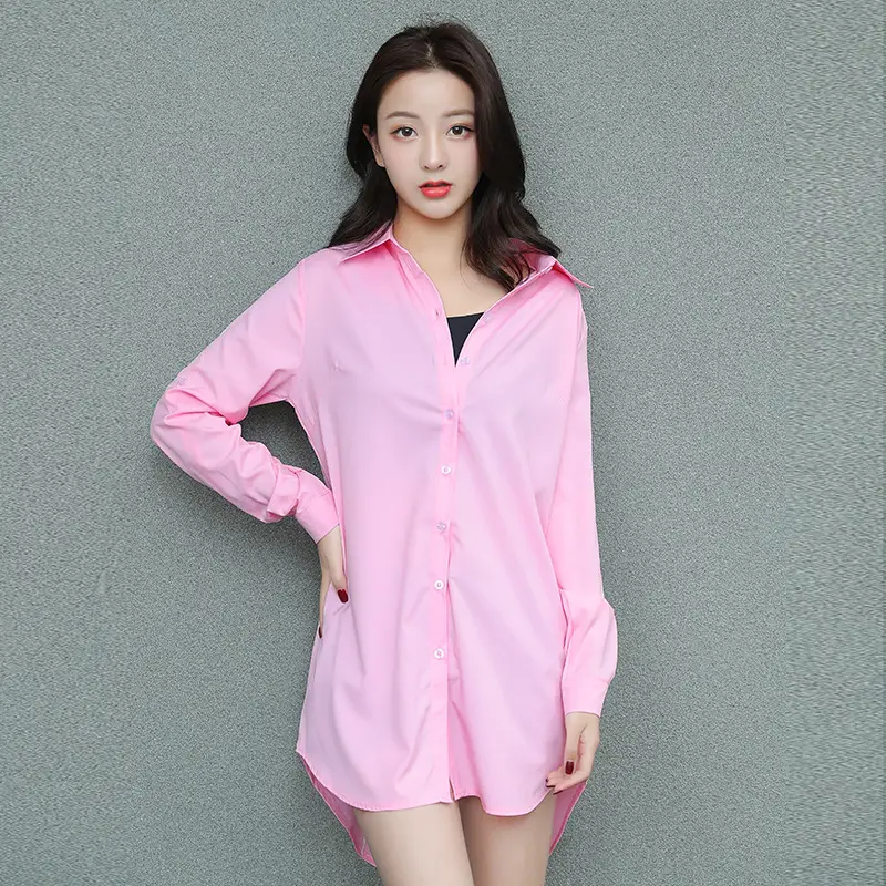 Women Mid-Length Light Blue Button Front Shirt - Image 49