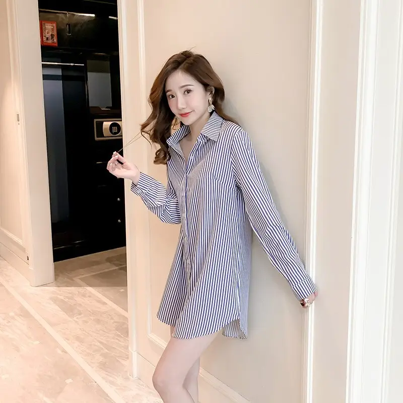Women Mid-Length Light Blue Button Front Shirt - Image 10