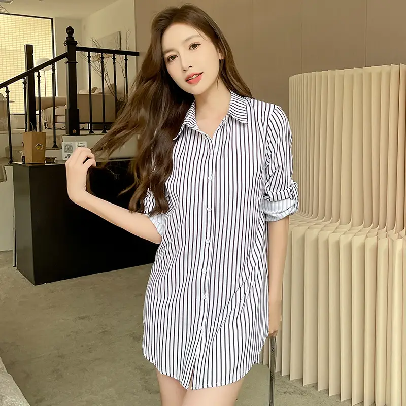 Women Mid-Length Light Blue Button Front Shirt - Image 11