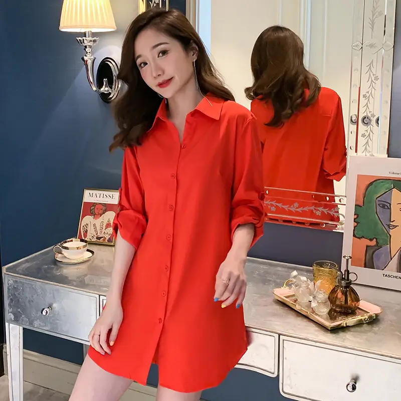 Women Mid-Length Light Blue Button Front Shirt - Image 2
