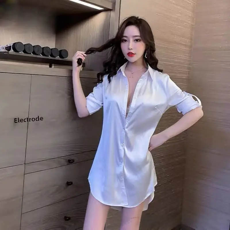 Women Mid-Length Light Blue Button Front Shirt - Image 31