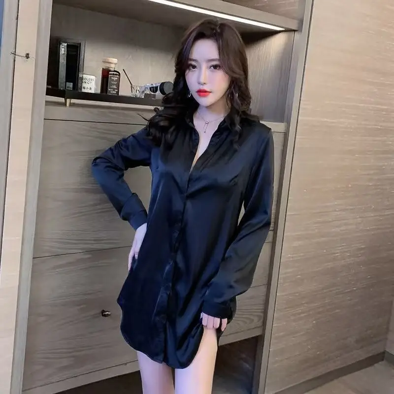 Women Mid-Length Light Blue Button Front Shirt - Image 40
