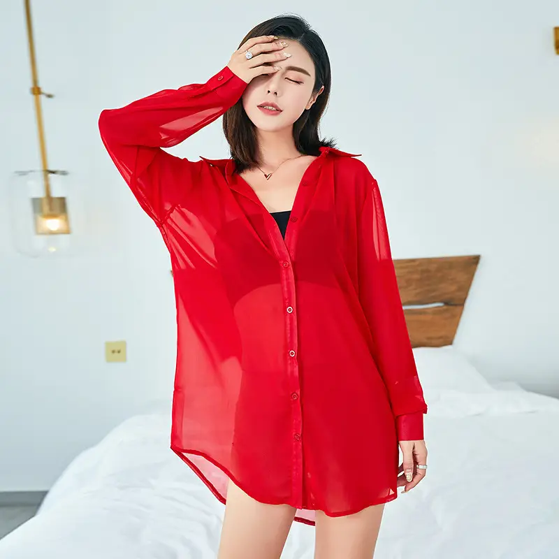 White Transparent Long Sleeve Chiffon Pajamas