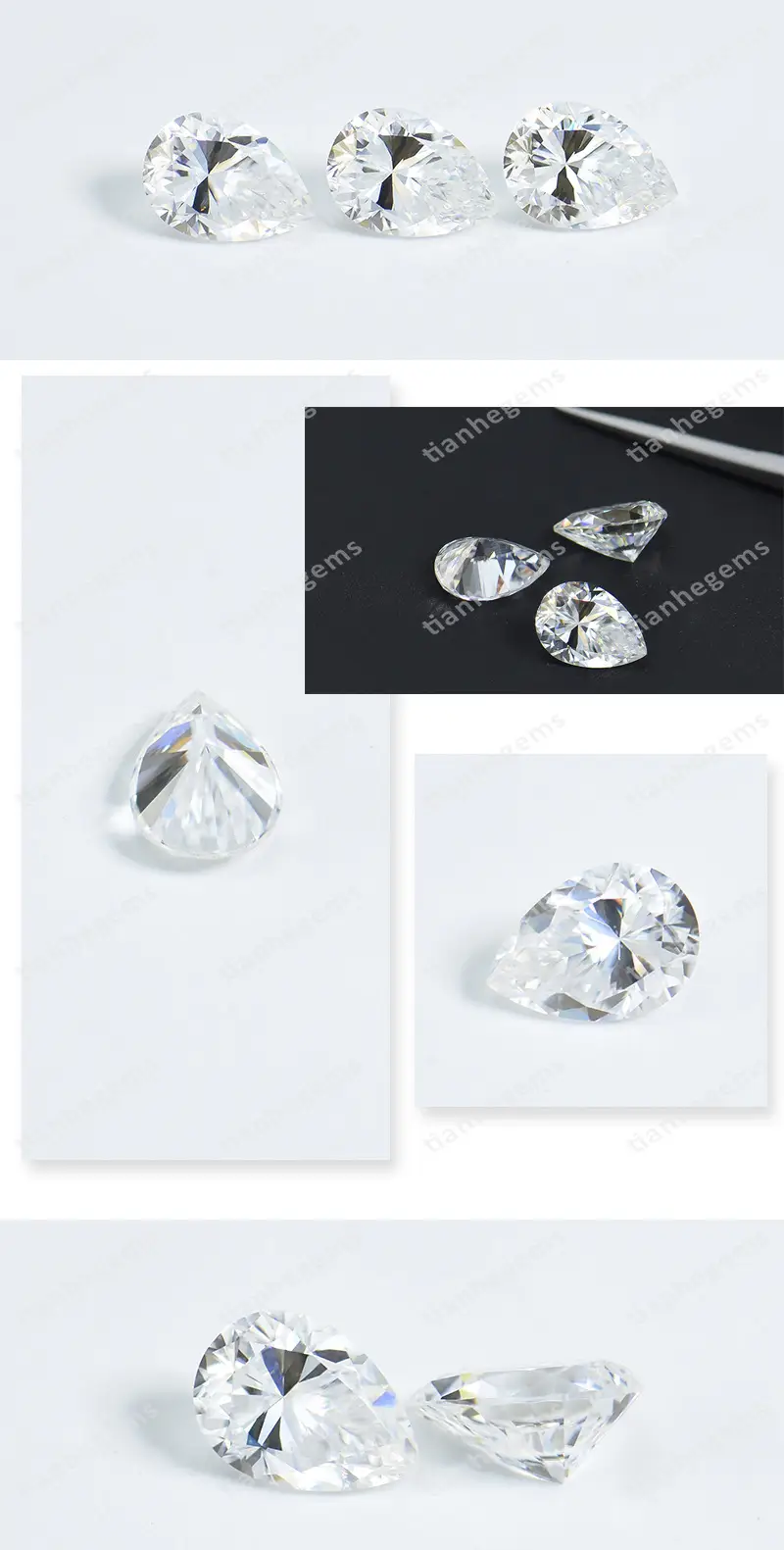 Pear Shaped Moissanite Diamonds DEFGH Color Drop 1-4 Karat 23ct — feature 6
