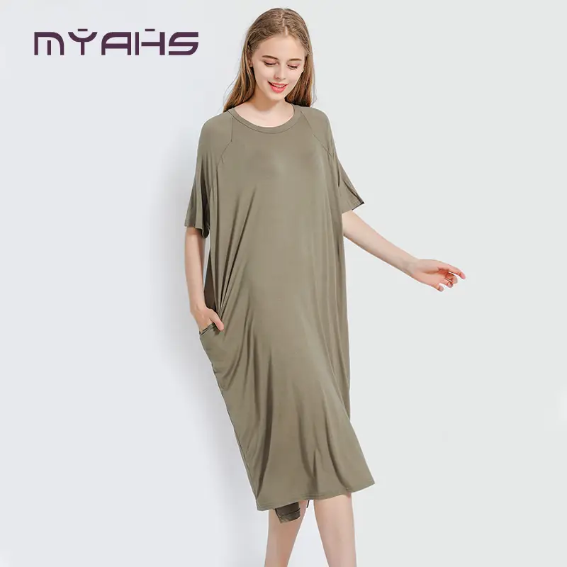 Women's Long Sleeve Nightgown Dress Solid Color Loose Fit - Image 8
