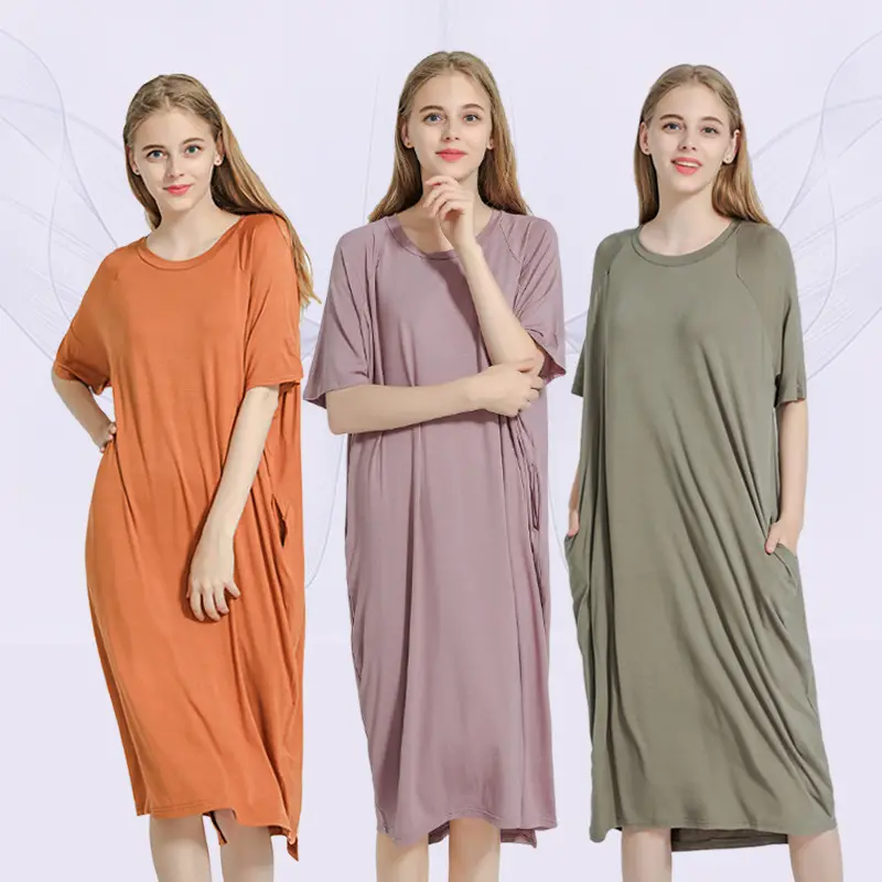 Women's Long Sleeve Nightgown Dress Solid Color Loose Fit - Image 9