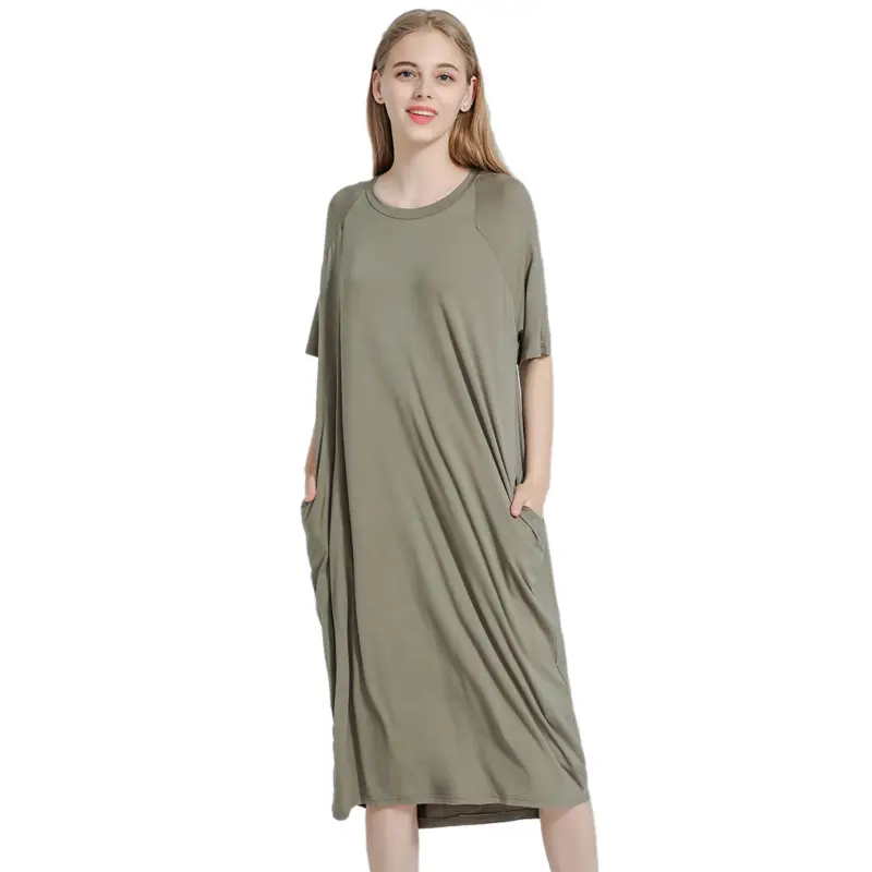 Women's Long Sleeve Nightgown Dress Solid Color Loose Fit - Image 11