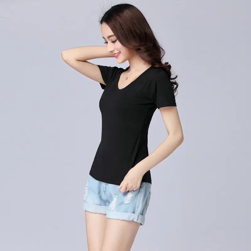 Women Grey Round Neck T-Shirt Large Size Modal Slim Fit