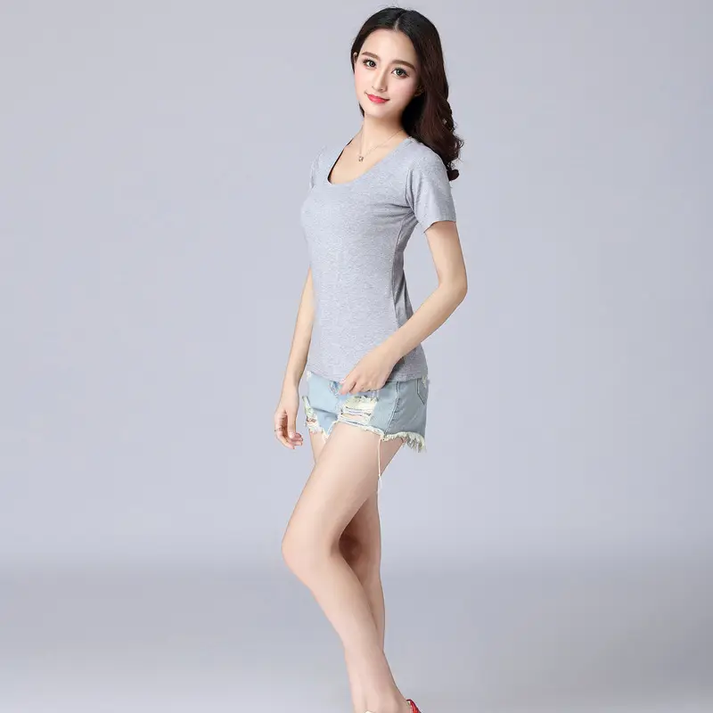 Women Grey Round Neck T-Shirt Large Size Modal Slim Fit