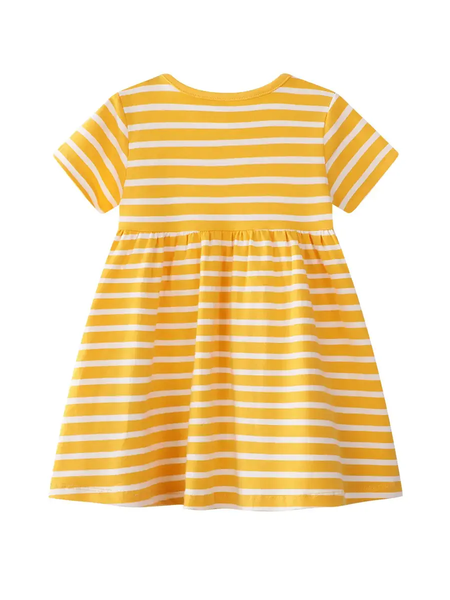 Girls Striped Blue Bird Skirt Dress Yellow - Image 3
