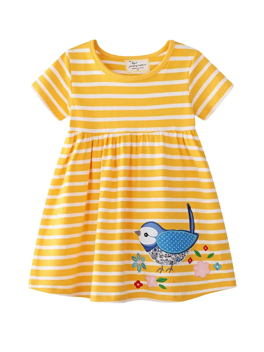 Girls Striped Blue Bird Skirt Dress Yellow - Image 6