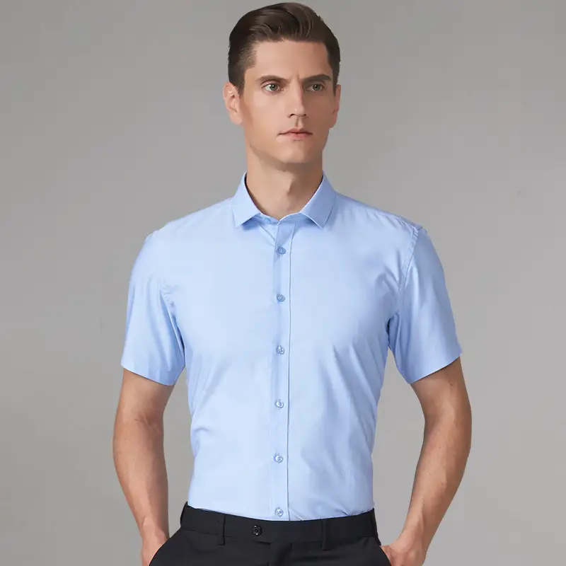 Men's Light Blue Bamboo Fiber Short Sleeve Shirt - Image 2