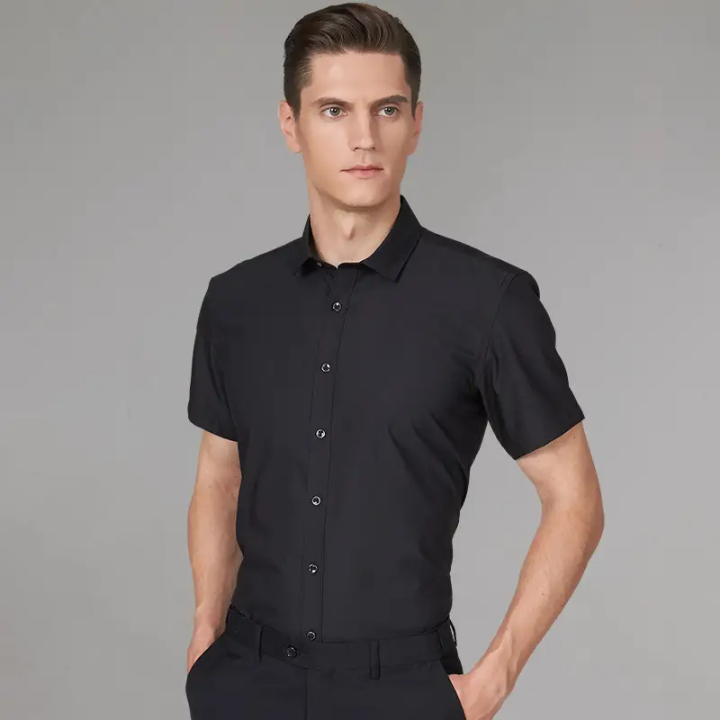 Men's Light Blue Bamboo Fiber Short Sleeve Shirt - Image 4