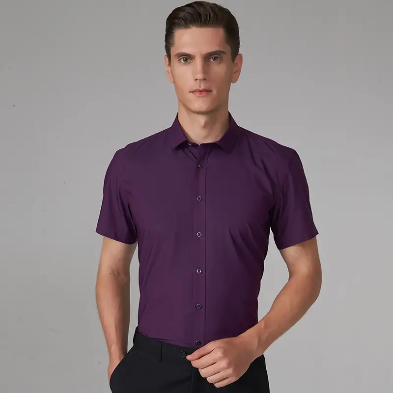 Men's Light Blue Bamboo Fiber Short Sleeve Shirt - Image 5