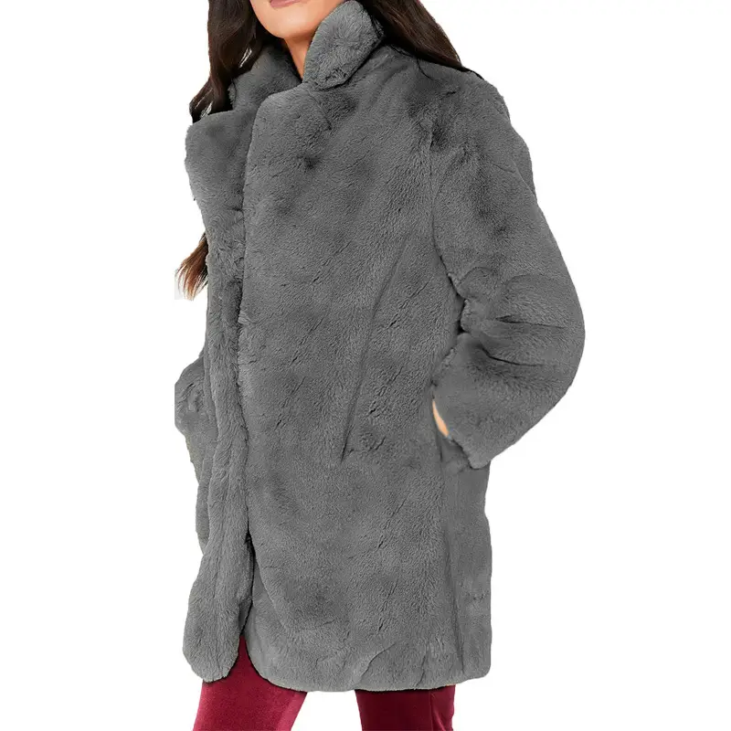 Women's Grey Faux Fur Coat 2018 Winter Long Fluffy