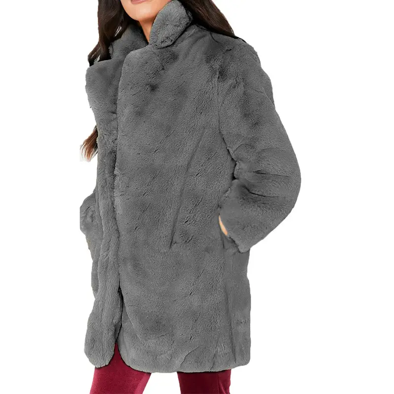 Women's Grey Faux Fur Coat 2018 Winter Long Fluffy