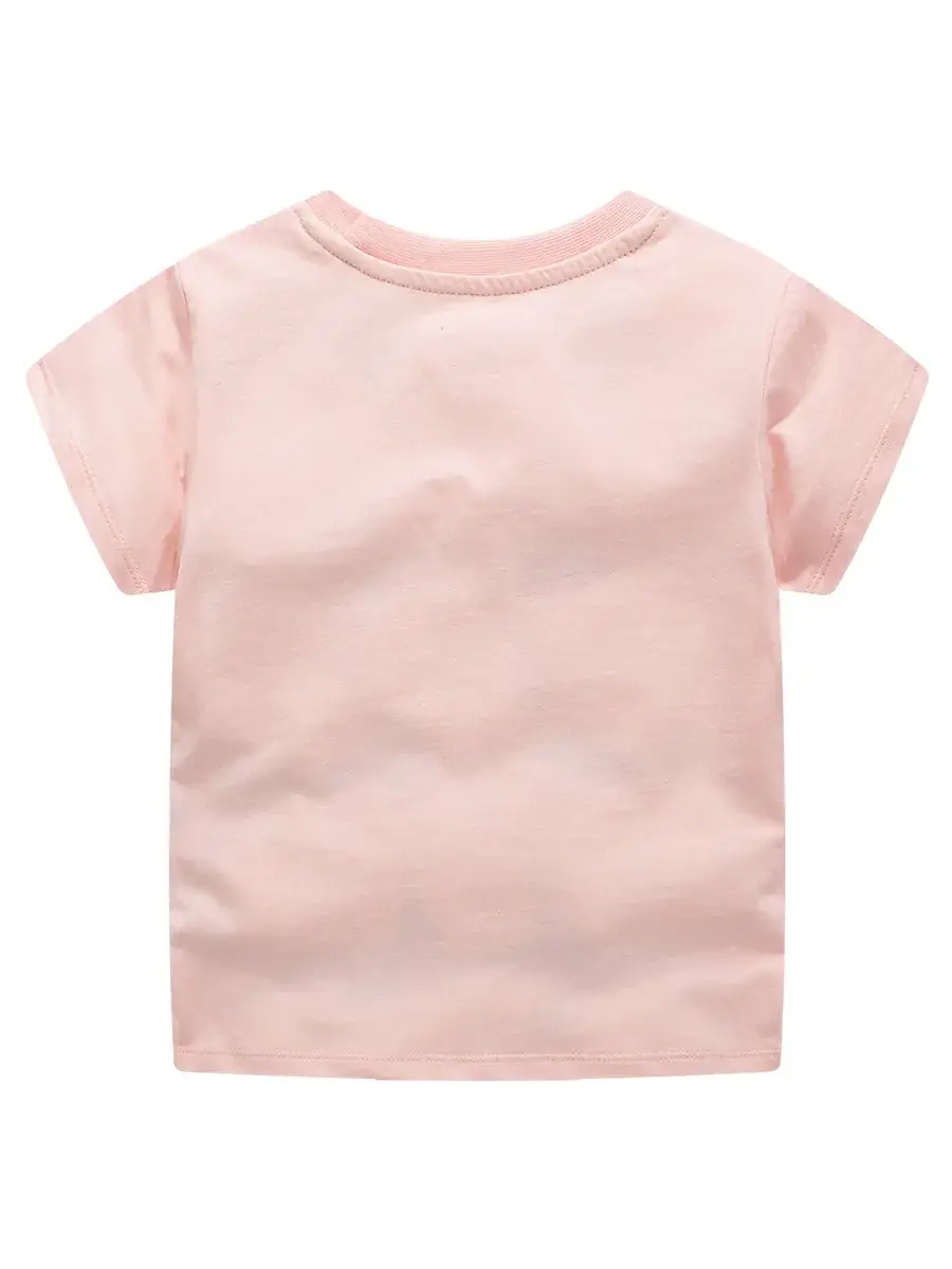 Pink Embroidered Girls T-Shirt with Giraffe Design - Image 3