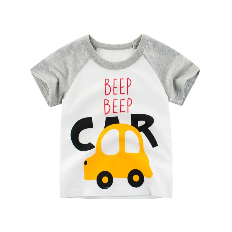 Baby T-Shirt White Grey Short Sleeve Car Print 2024 - Image 5