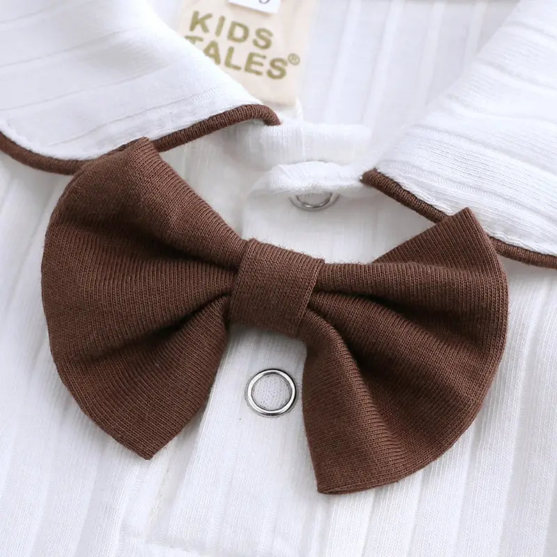 Kids Baby Jumpsuit White Brown Cotton Long Sleeve - Image 4