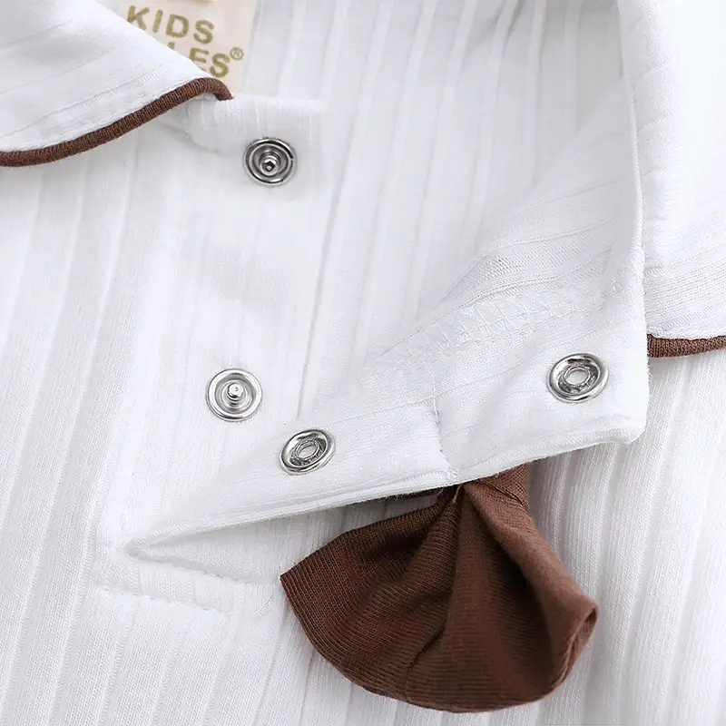 Kids Baby Jumpsuit White Brown Cotton Long Sleeve - Image 5
