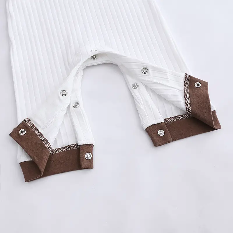 Kids Baby Jumpsuit White Brown Cotton Long Sleeve - Image 6