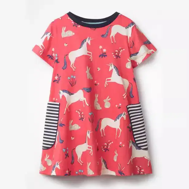 Kids Cartoon Print Lady Dress Red Short Sleeve - Image 2