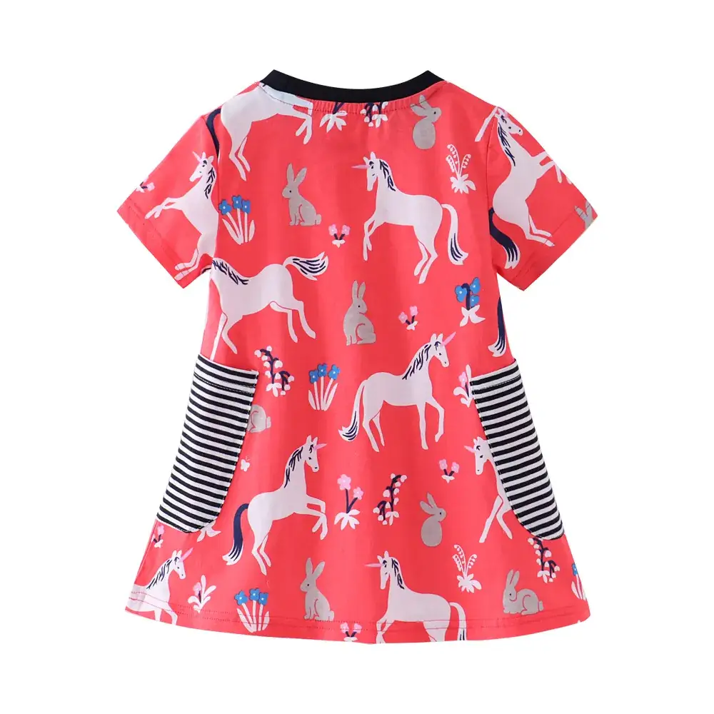 Kids Cartoon Print Lady Dress Red Short Sleeve - Image 3