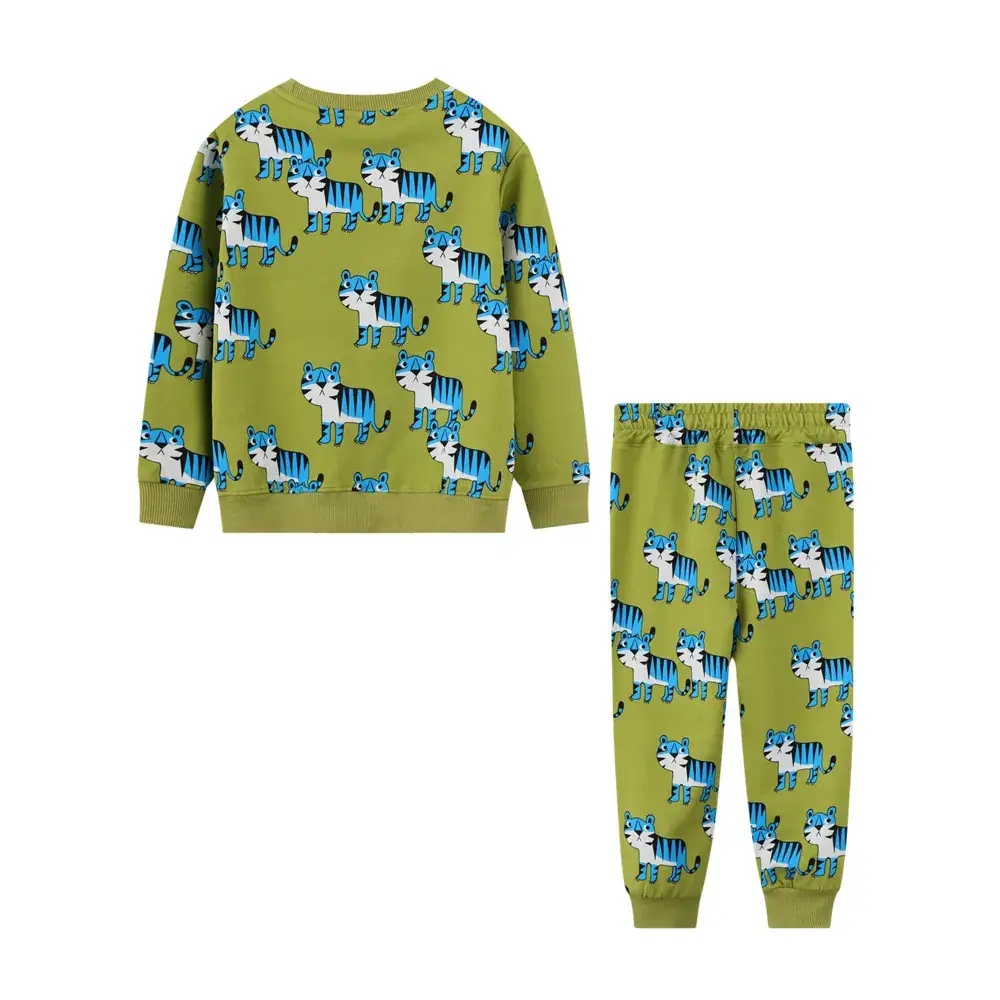 Boys Dinosaur Cartoon Suit Green Cotton Two-Piece - Image 3