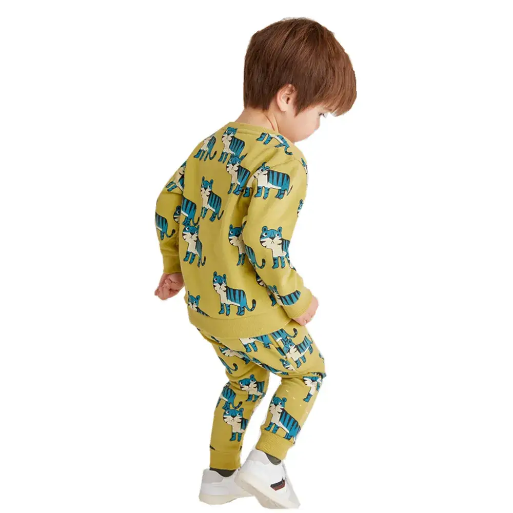 Boys Dinosaur Cartoon Suit Green Cotton Two-Piece - Image 4
