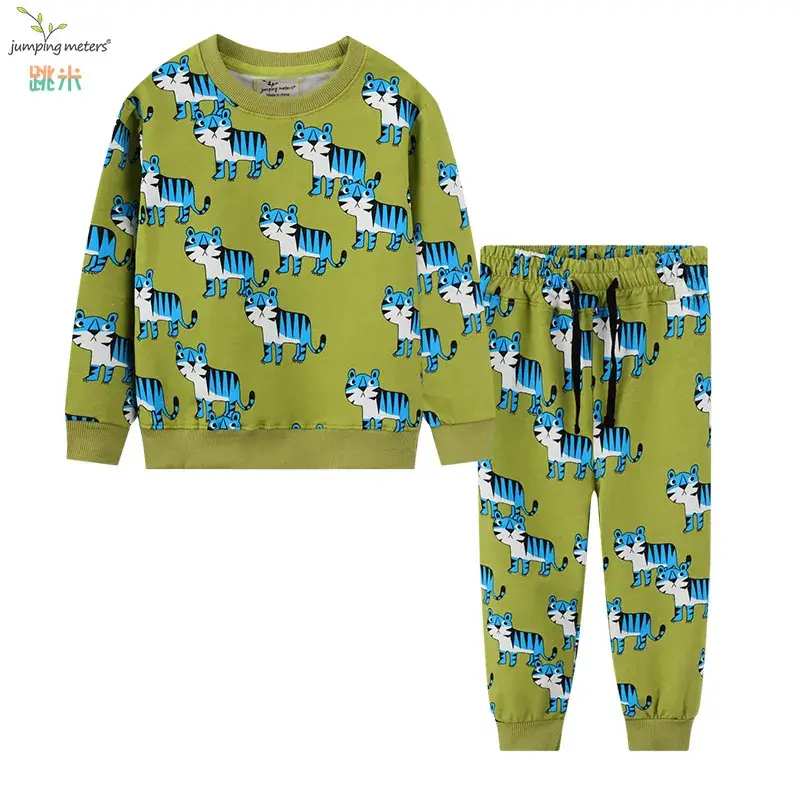 Boys Dinosaur Cartoon Suit Green Cotton Two-Piece - Image 5