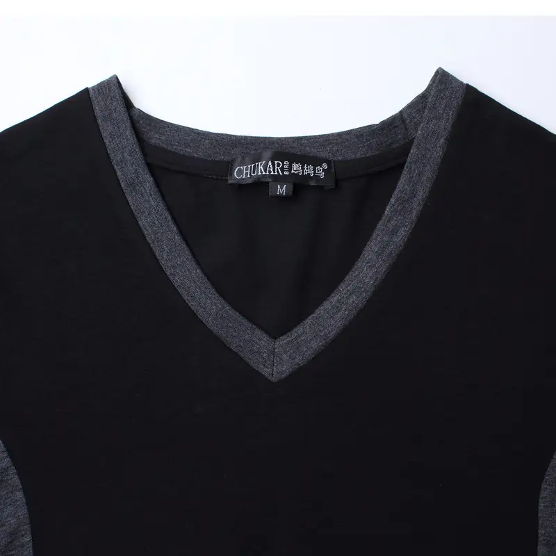 Men Cotton VV Long Sleeve T-Shirt Grey Black Large - Image 6