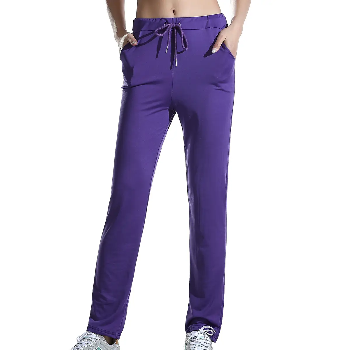Women's Navy Silk Yoga Pants Drawstring Waist - Image 8