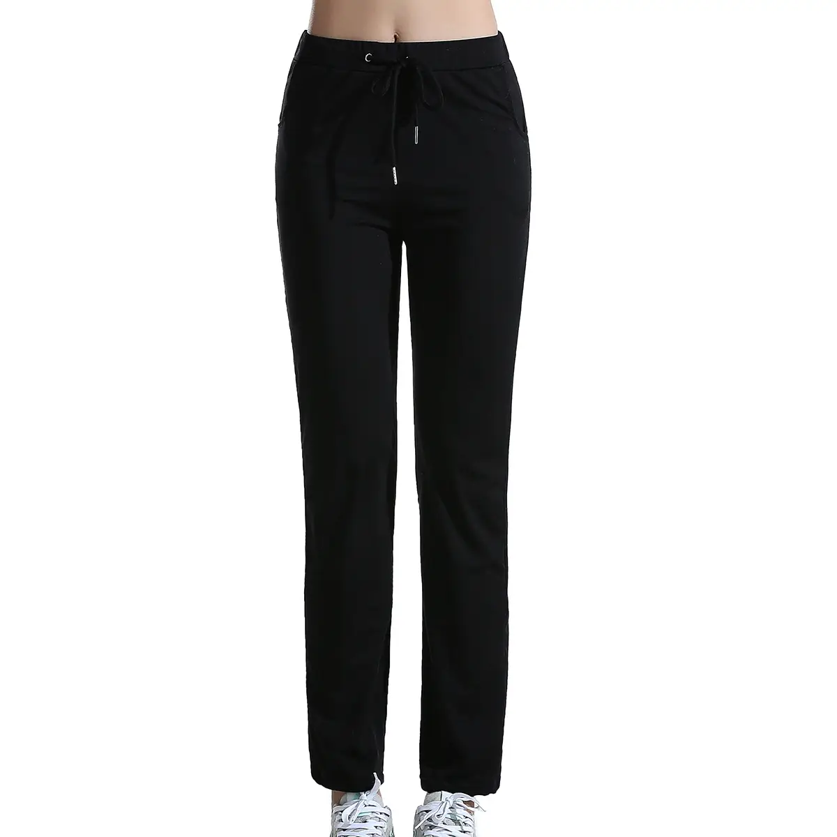 Women's Navy Silk Yoga Pants Drawstring Waist - Image 2