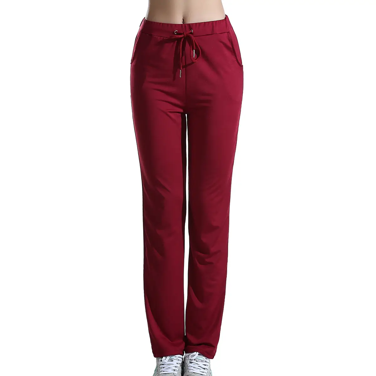 Women's Navy Silk Yoga Pants Drawstring Waist - Image 3