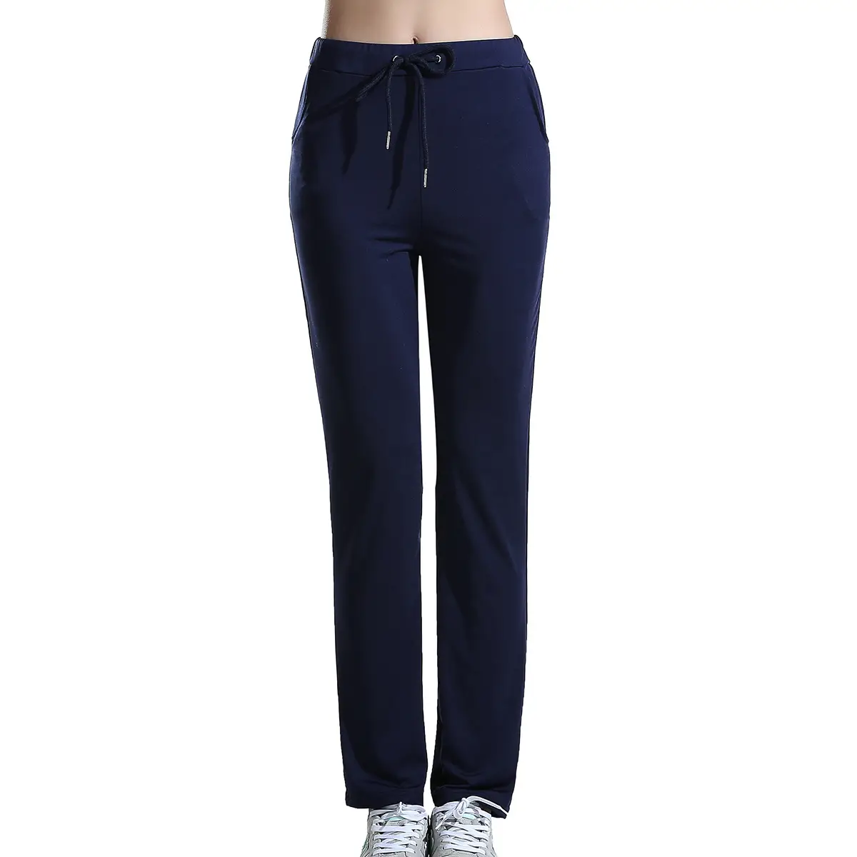 Women's Navy Silk Yoga Pants Drawstring Waist - Image 5