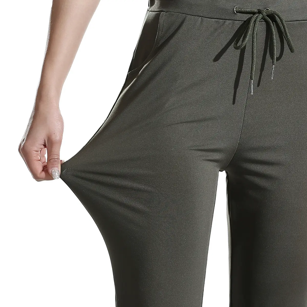 Women's Navy Silk Yoga Pants Drawstring Waist - Image 6