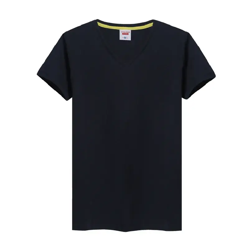 Men V Neck Loose Cotton T-Shirt White Orange