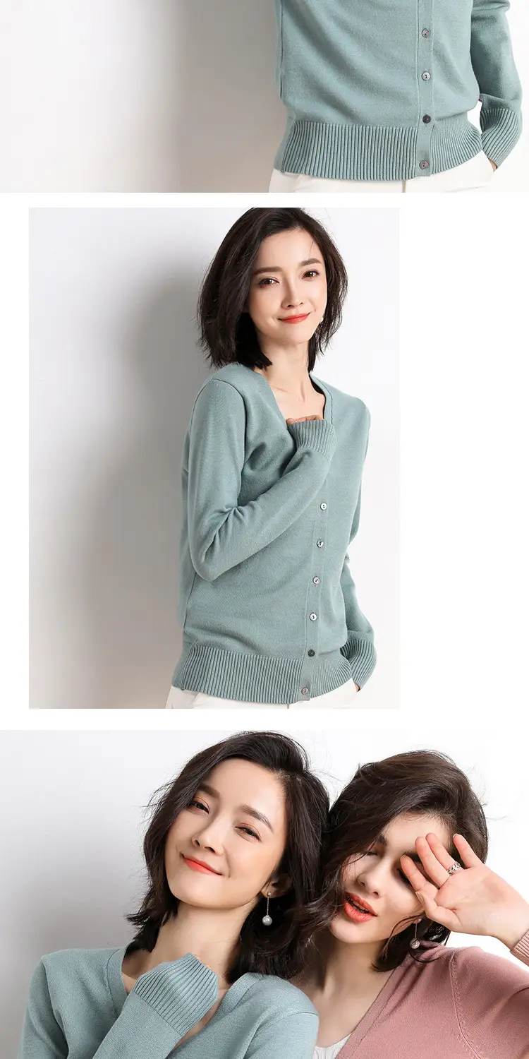Women's V-Neck Long Sleeve Thin Sweater Cardigan Beige — feature 8