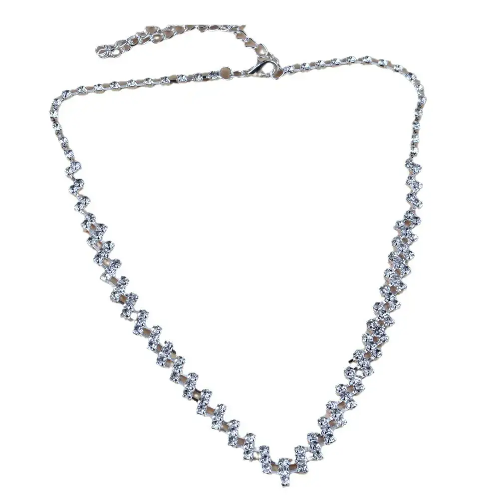 Silver Plated Rhinestone Crossbody Necklace 40cm Adjustable - Image 6
