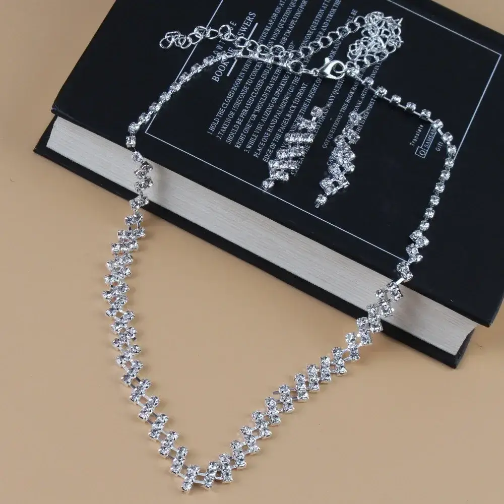 Silver Plated Rhinestone Crossbody Necklace 40cm Adjustable — feature 5