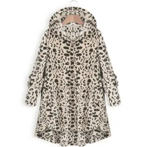 Women's Leopard Print Hooded Jacket Brown Button Front - Image 10