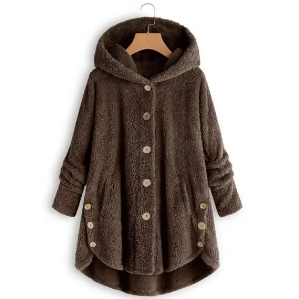 Women's Leopard Print Hooded Jacket Brown Button Front - Image 3