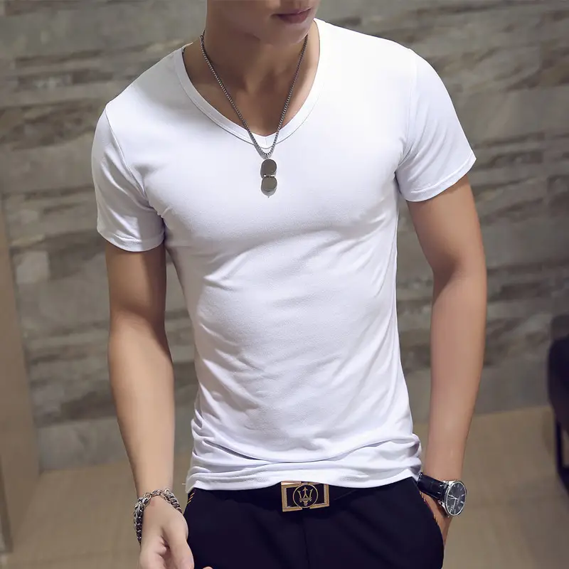 Men V-Neck Slim Fit T-Shirt Grey - Image 18