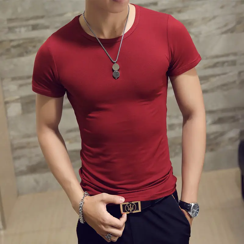 Men V-Neck Slim Fit T-Shirt Grey - Image 19