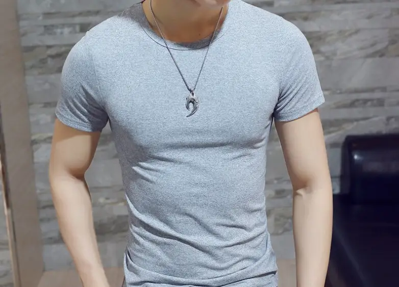Men V-Neck Slim Fit T-Shirt Grey - Image 15