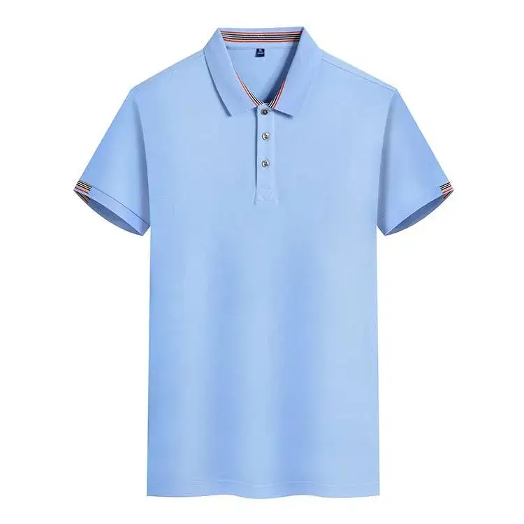 Men Light Blue Polo Shirt Short Sleeve Lapel - Image 11