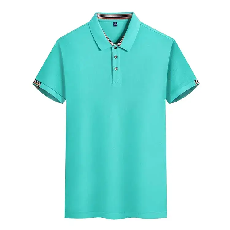 Men Light Blue Polo Shirt Short Sleeve Lapel - Image 13